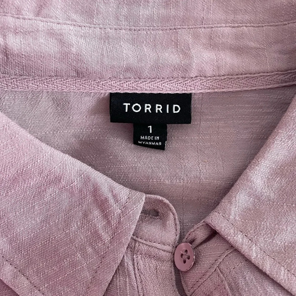 TORRID Lindsay Drop Shoulder Button-Down Shirt in Mauve Shadows - Picture 2 of 12